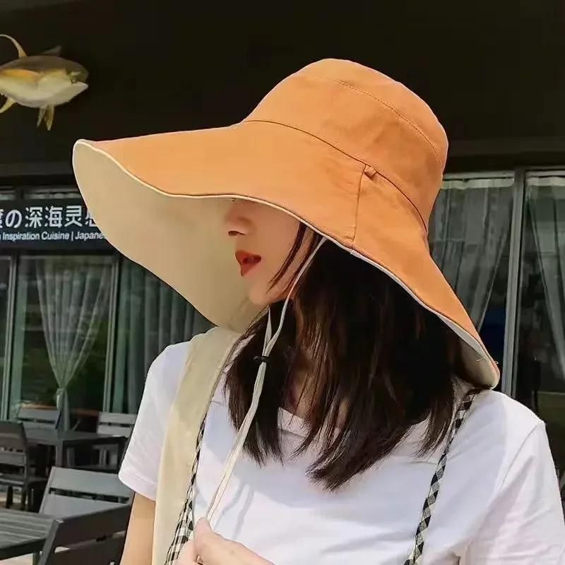 Wide Brim UPF 50+ Sun Hat Women Anti-UV Protection Hiking Fisherman Cap Fold Summer Solid Beach Hat  Double Sided Sun Hat