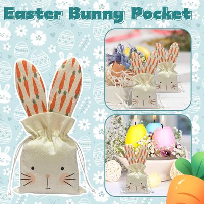 Easter Bunny Cloth Bag, Sweet Candy Beige Drawstring Bag Garden Tea Party Gift Ornament Supplies