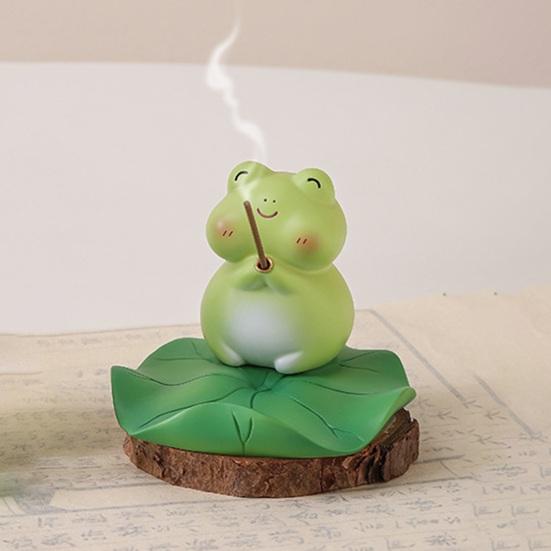 Yousheng Frog/Tortoise Incense Stick Holder with Lotus Leaf Phone Holder Cute Resin Desk Ornament for Home Office Table Shelf Decor