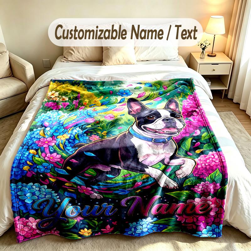 Floral Garden Theme Soft Blanket Personalized Custom Name Text Print Warm Blanket Home Sofa Bedroom Decor