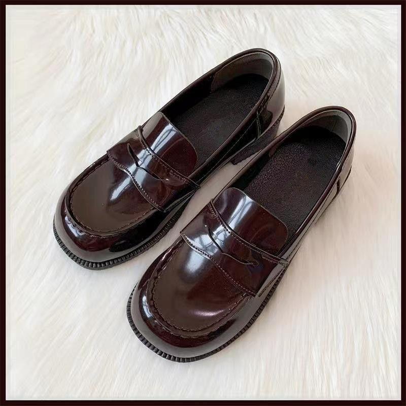 Patent Leather High Heel Mary Jane Loafers - Japanese Style