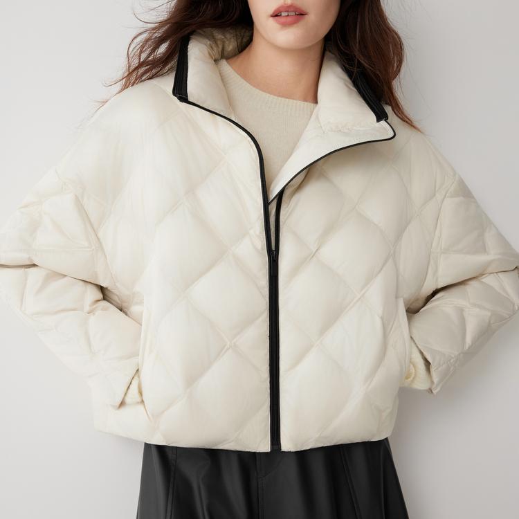ELLE Basic Duck Down Design Casual Loose Versatile Stand Collar Long Sleeve Short Down Jacket Women outerwear EY52142