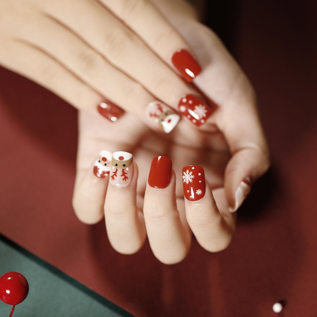 24 Stück Tragen Nagelkunst Fertig Weihnachtsserie Flacher Nagel Falscher Nagel Patch Abnehmbarer Nagelpatch