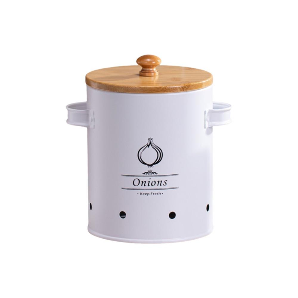 Carbon Steel Garlic Storage Bin with Lid Garlic Keeper Potato Storage Container Pantry