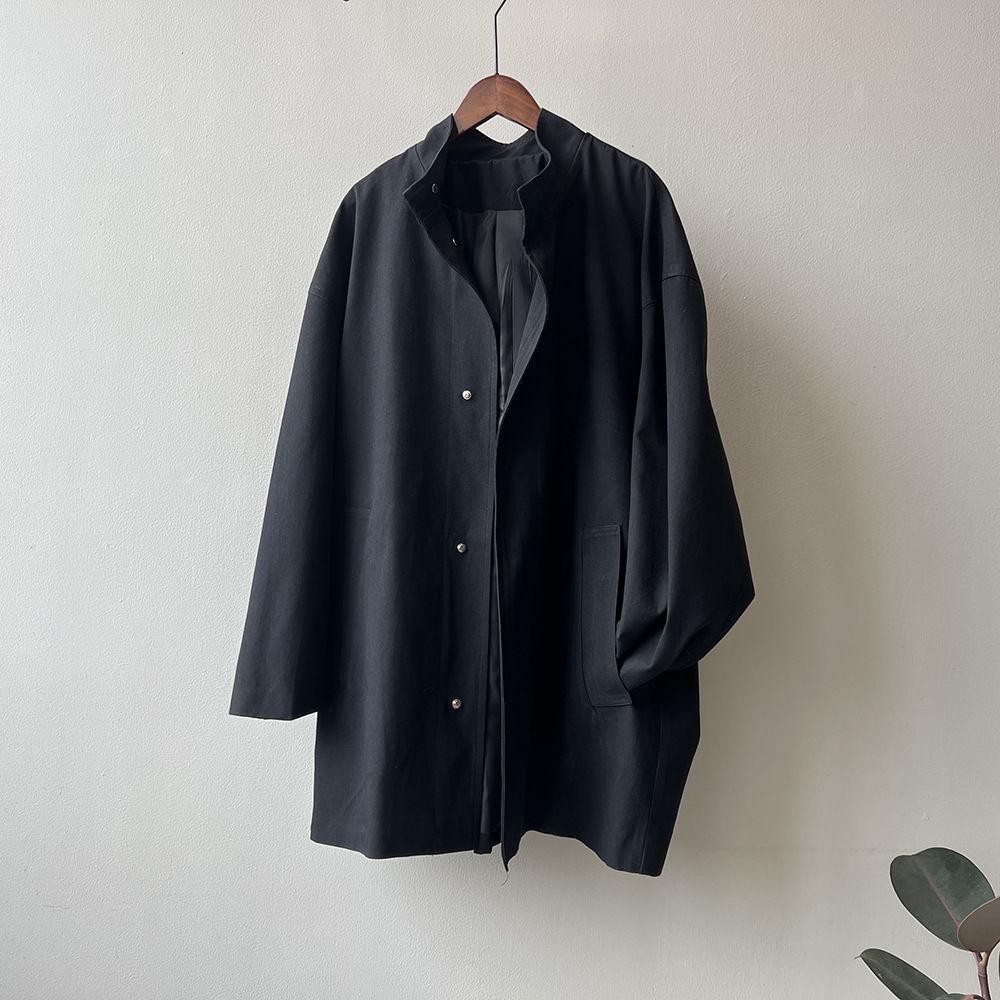 Damen Trenchcoat im koreanischen Stil, mittellang, Stehkragen - Japanische Arbeitskleidung, lockere Passform, dünne Textur für Frühling und Herbst