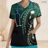 Women Plus Size Black Gold Geometric Printed Scrub Top V Neck Short Sleeve With Front Pockets