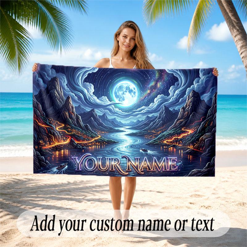 Space Cosmic Theme Soft Beach Towel Personalized Custom Name Text Towel Portable for Beach Pool Travel