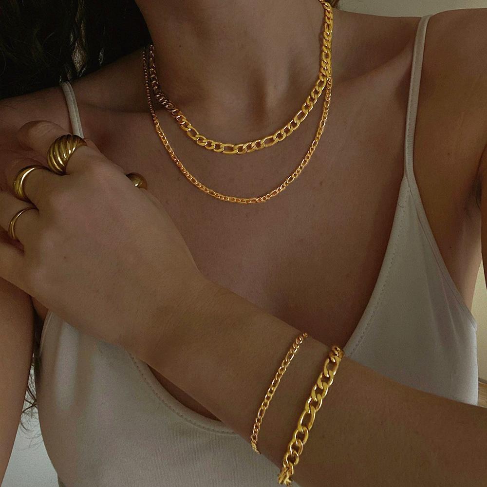 Figaron Chain Bracelet Women, 3mm/5mm/7mm Stainless Steel Wristband, Minimalist Stackable Jewelry