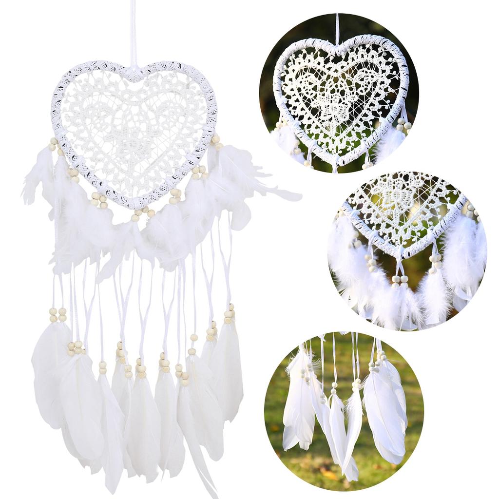 White Dream Catcher Heart Handmade Knitted Dream Catcher Home Hanging Decoration Birthday Festival Gift Home Decoration
