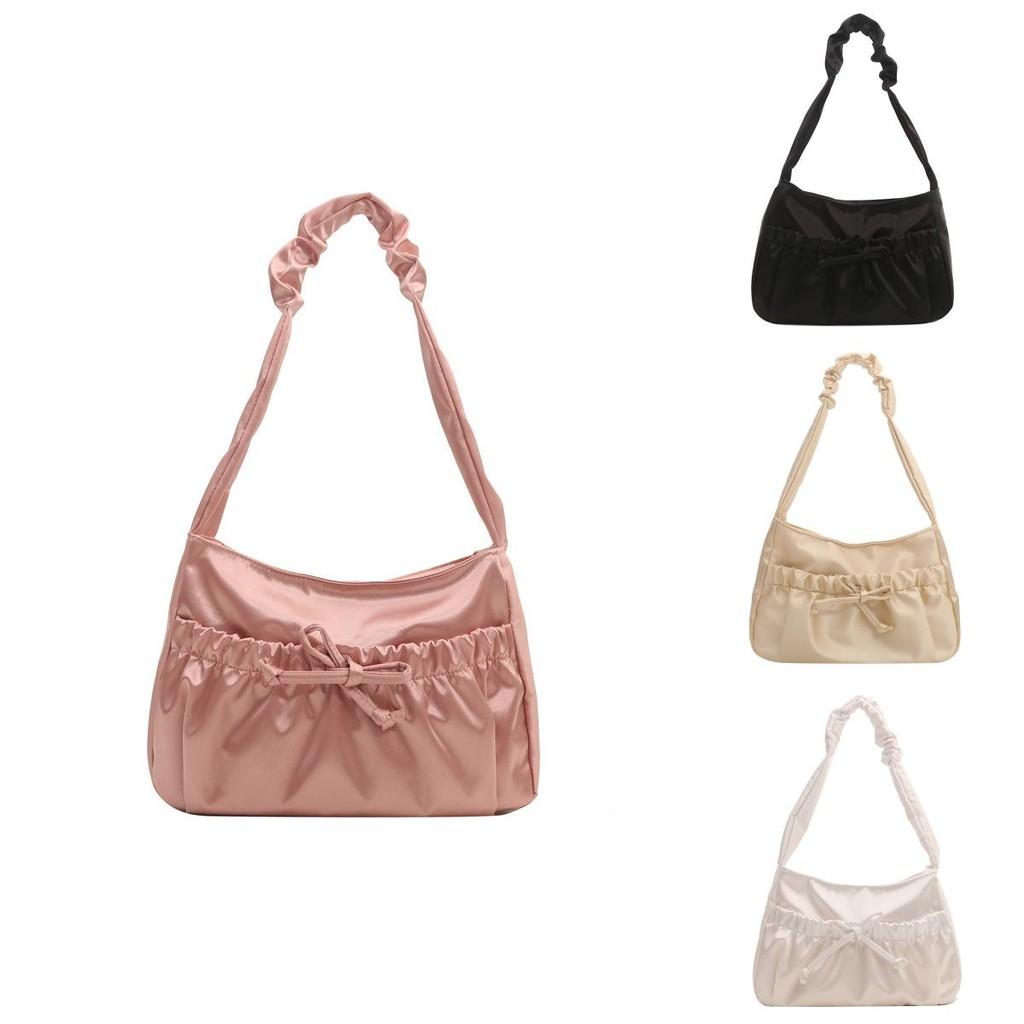 Stylish Large Capacity Underarm Bag For Women 2024 With Drawstring Pleated Design In Black And White Colors