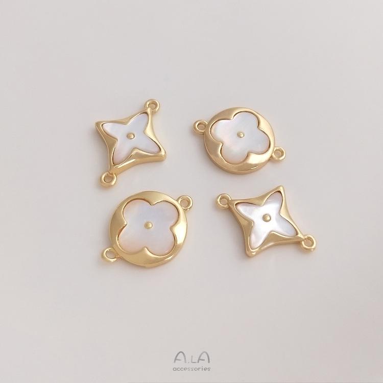 Ciondolo Quadrifoglio con Conchiglia Marina in Oro 14K Gold-Filled per Bracciale Gioielli Fai da Te