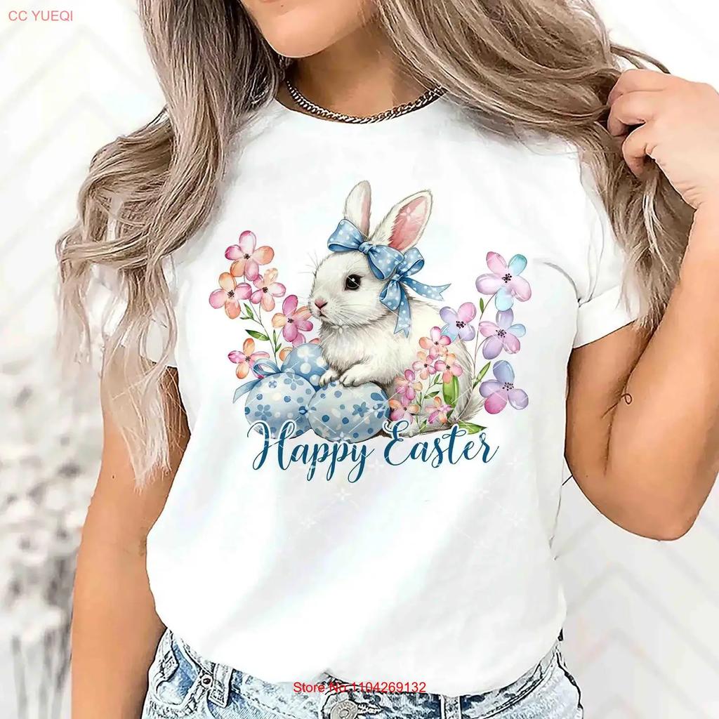 Easter Bunny Coquette T Shirt Grand Millennial Day Blue Floral Chinoiserie Ears Sweat Vintage Top For Everyday Wear