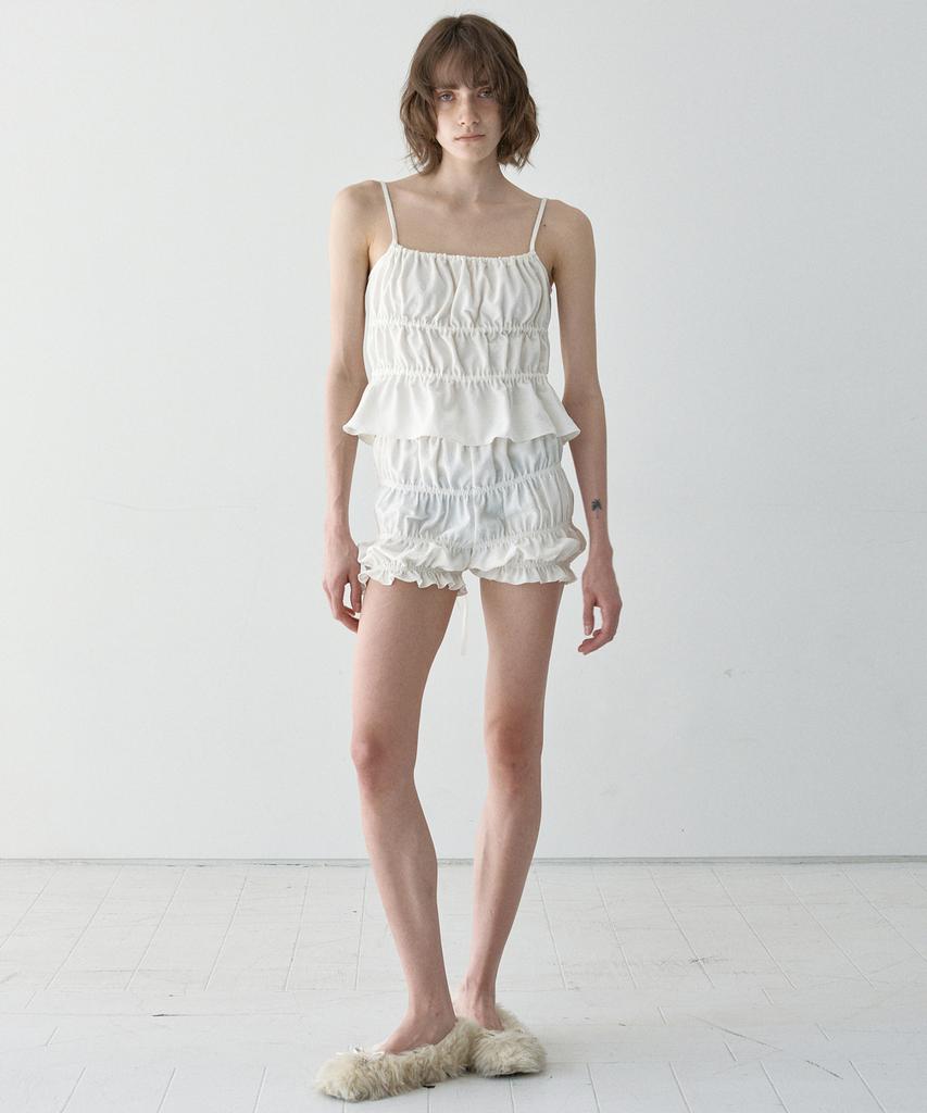 SIO Floral Gathered Frill Shorts Ivory