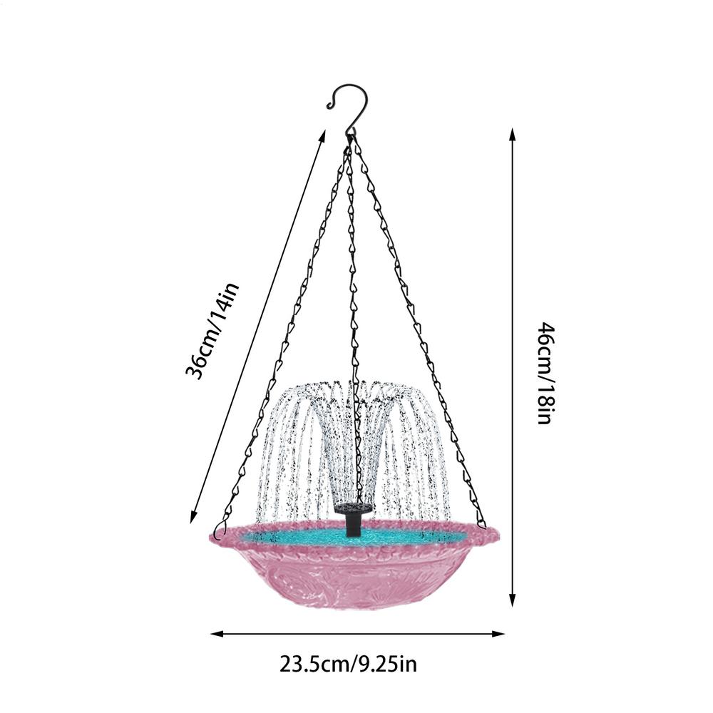 Bird Bath with Water Fountain Pump Solar Powered Hangable Bird Feeder Garden Decorations for Nature Lovers Deck Backyard