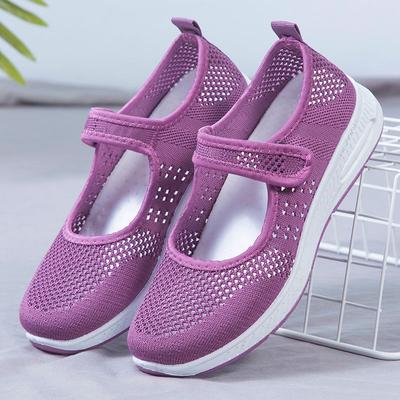 Summer Cloth Shoes Women's Breathable Mesh Flat Non-slip Middle-aged and Elderly Walking Shoes Shallow Casual Shoes