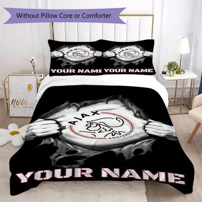 Ropa de cama con patrón del Ajax de nombre personalizado, Juego de colcha, Funda de colcha, Funda de almohada, Regalo de cumpleaños para el hogar(1 * funda nórdica + 2 * fundas de almohada, sin núcleo)_lx