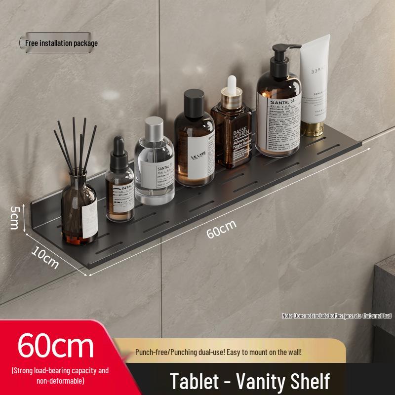 Wall-Mounted No-Drill Bathroom Vanity Shelf with Space for Faucet and Mirror