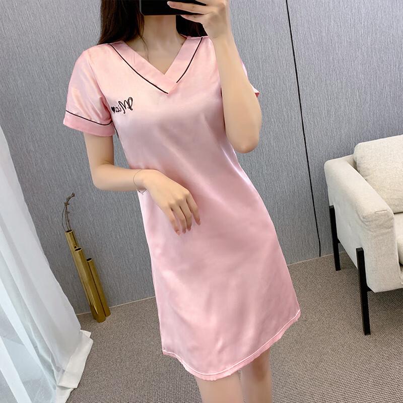 

Women s Ice Silk Short-sleeved Sleep Dress M
