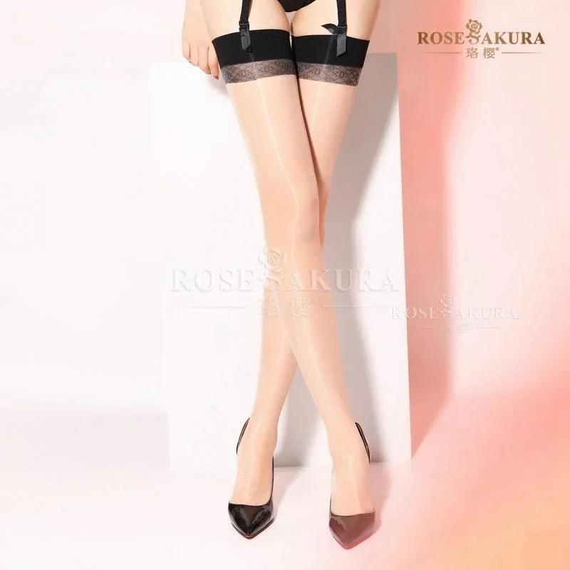 Sexy Aurora Serie Rückenlinie Retro Gitter Oberschenkelhohe Strümpfe Öl Glänzend Über Knie Seidige Leggings Öl-Leicht Büro Dame Party Spiel