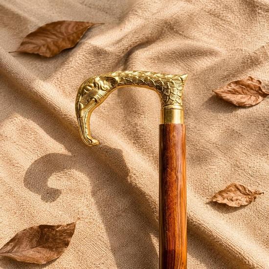 93.98 cm Brass Elephant Head Walking Cane Wooden Walking Stick Foldable Travel Cane Gentleman Gift Handmade Staff for Men