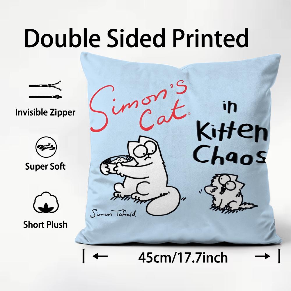 Anime S-Simons C-Cat Cute Cushion Cover Plush Fabric Soft Double-Sided Printed Sofa Warm Winter Home Gift Pillow Cover