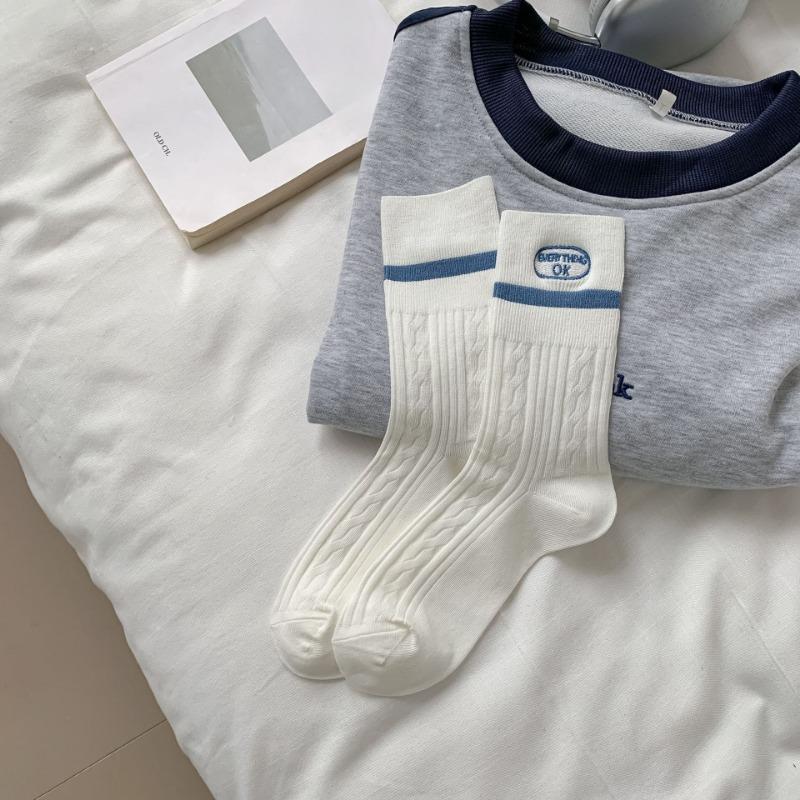 Women's Spring and Summer Thin Cloth Label Embroidered Outer Wear In The Tube Pile Socks