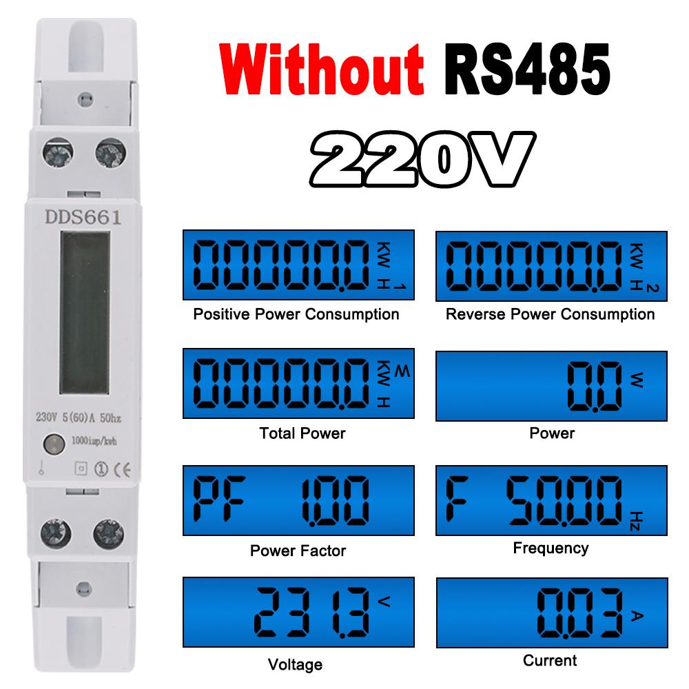 Single Phase Backlight Wattmeter Power LCD Digital Display Consumption Meter KWh 60A 110V 230VAC 50Hz Watt Din Rail Energy Meter