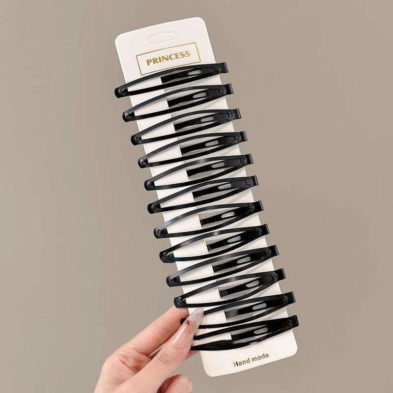 Matte Black Hair Clips Set 10/12Pcs Geometric Square Star Wave Design for Enhanced Elegance