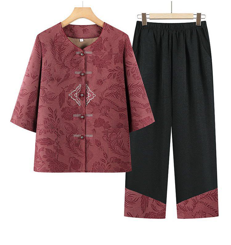 

Chinese Style Summer Cardigan Set: Three-Quarter Sleeve Top for Middle-Aged & Elderly Men and Women 3XL (120-135 kg)