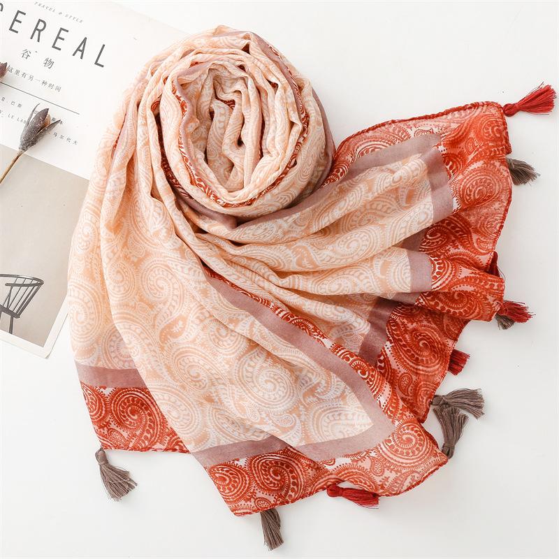 88*180cm Women Viscose Scarf Summer Beach Shawl Bohemia Cotton Linen Feeling Tassel Pashmina Muslim Hijab Wrap Luxury