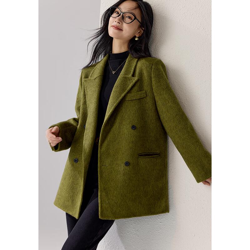 VICTORIA&VERA Alpaca-Wool Blend Padded-Shoulder Blazer Coat
