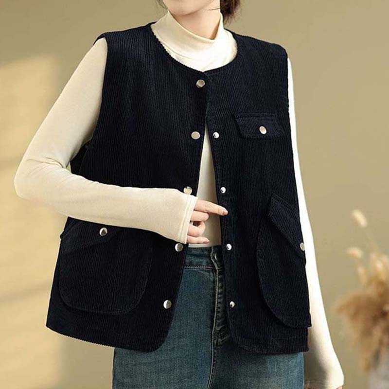 Vest for Women Cotton Autumn Winter Sleeveless Tops Vest Thickened Casual Round-neck Vest