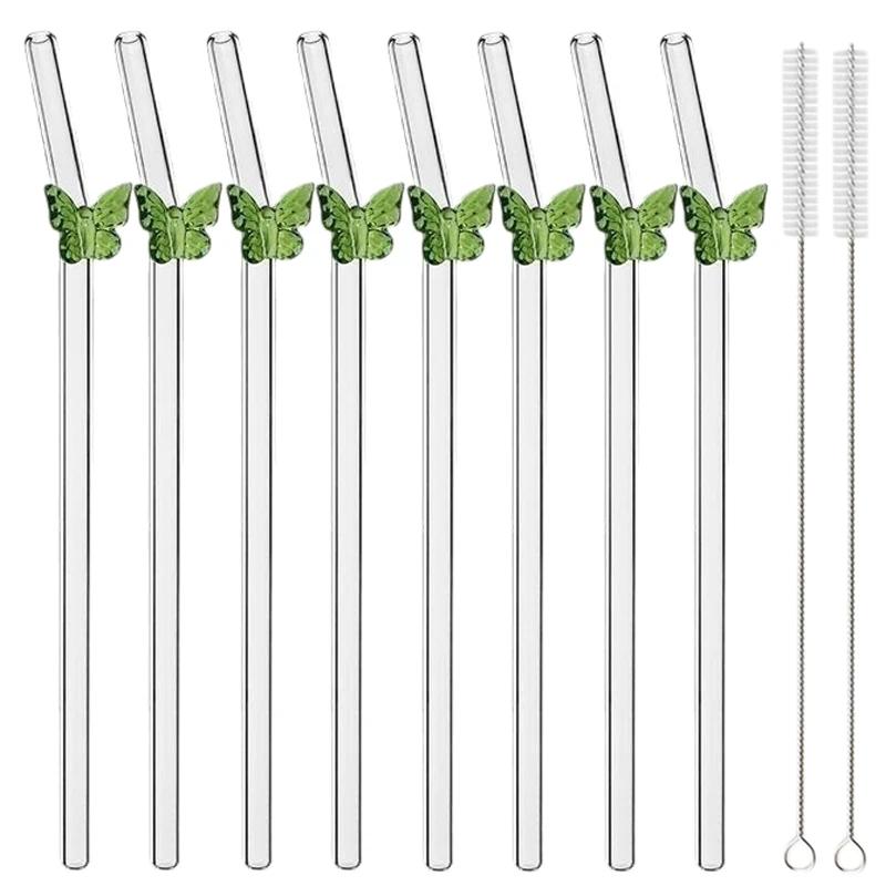 8Pcs Glass Smoothie Straw, Reusable Clear Drinking Straws for Smoothie Milkshakes Environmentally Friendly Drinkware Straw
