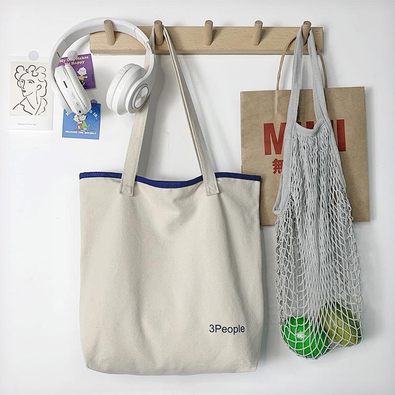 Letter Casual Canvas Shoulder Zipper Shopping Bag