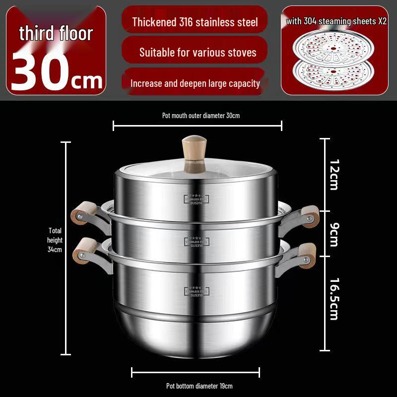 **Two-Layer Anti-Scald Handle Stainless Steel Steamer Pot**