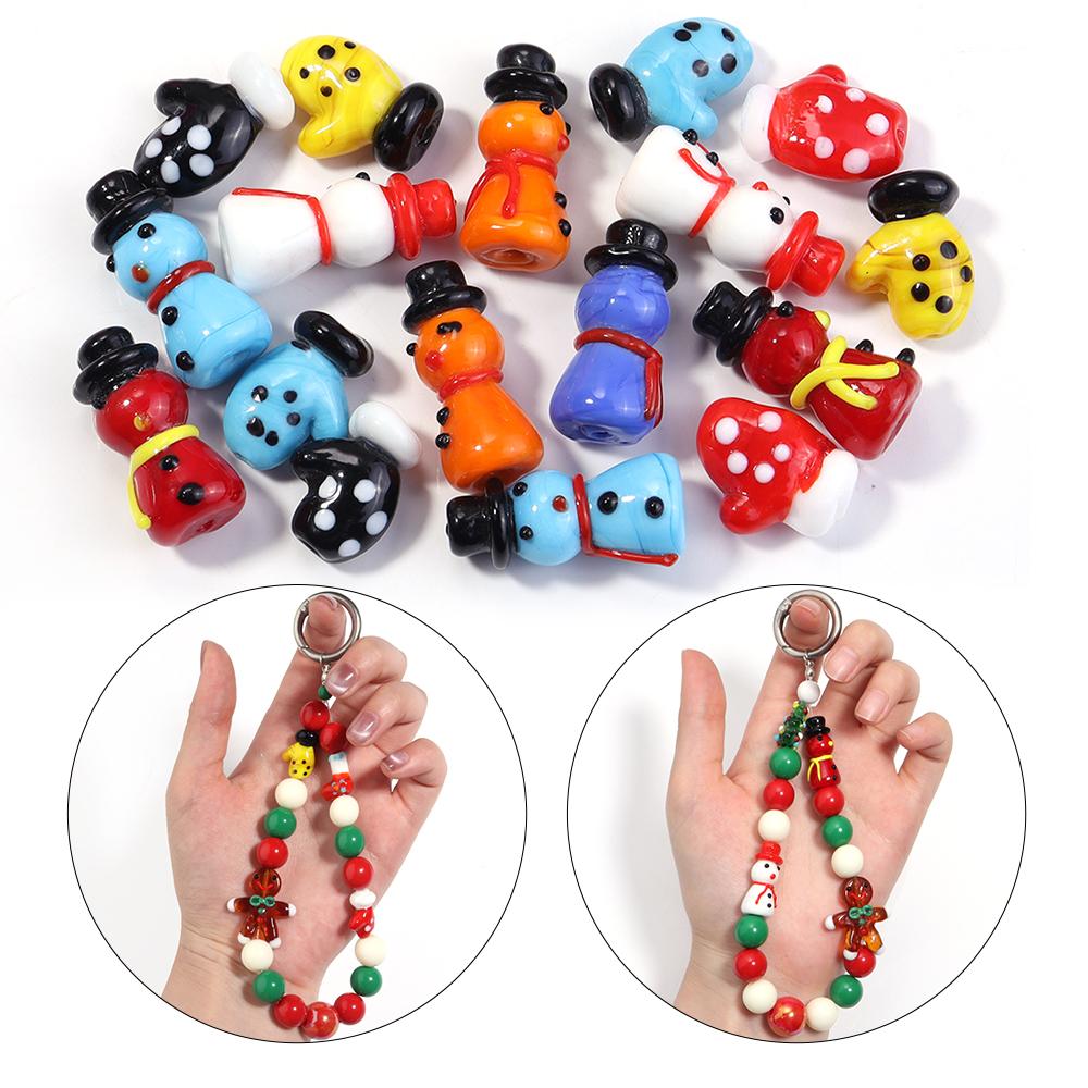 2pcs Christmas Lampwork Beads Cute Glove Snowman Glass Loose Beads For Jewelry Making DIY Bracelet Keychain Chrismas Gifts Decor