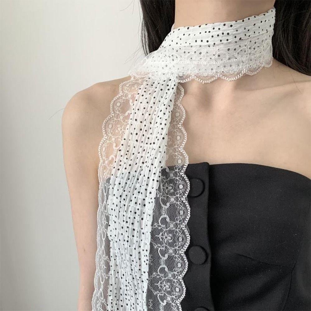 French Style Lace Scarf Black White Pink Headband Trendy Photo-Ready Shawl Spring Summer