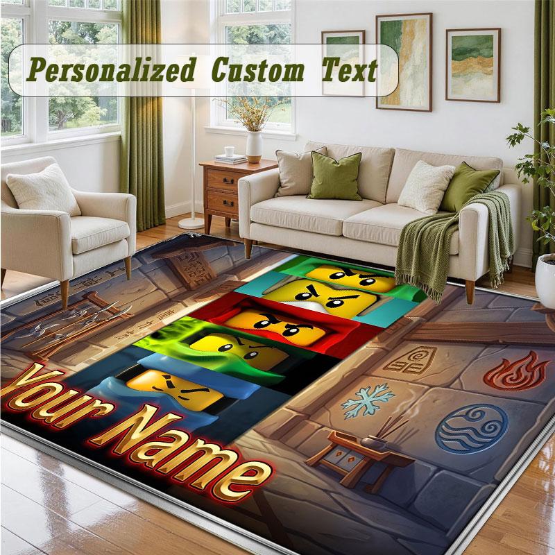 Crystal Velvet Square Rug Custom NameLEGO Ninjago Pattern Non Slip Home Floor Decor Rug
