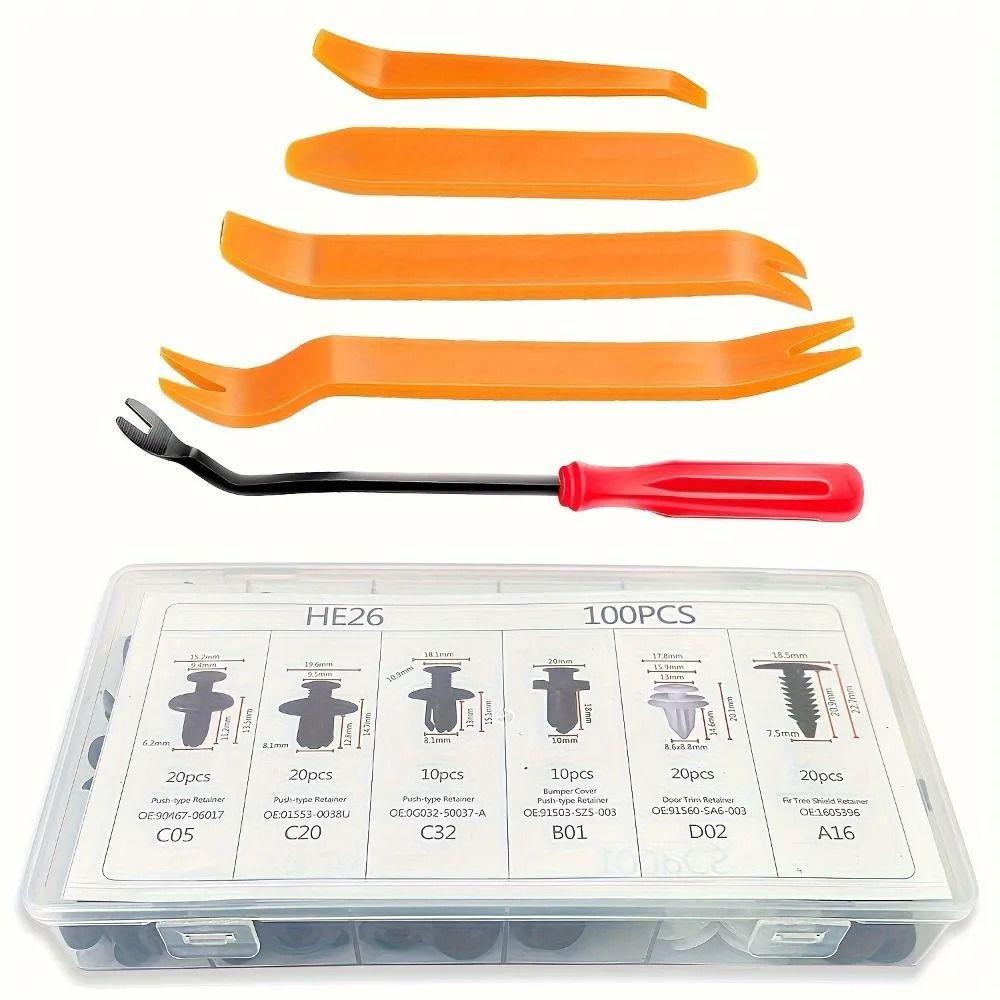 100PCS/Set Universal Fastener Removal Tools 6 Sizes Fasteners Push Retainer Kit Auto Repair
