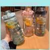 Large Capacity 2l Sports Straw Water Bottle With Time Marker And Fun Stickers