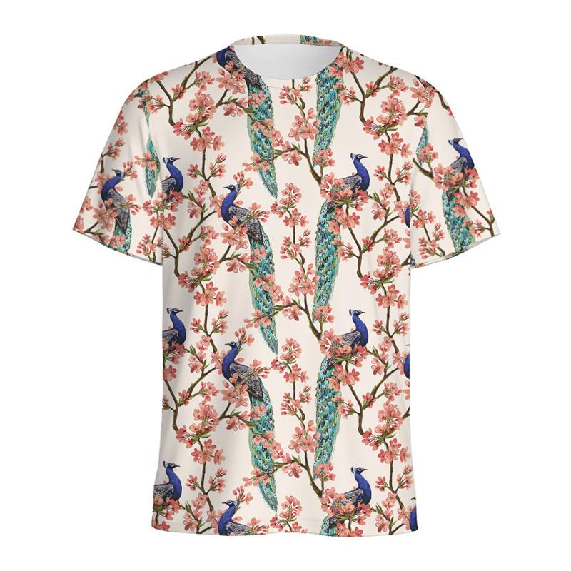 Boho Peacock Feather Pattern T-shirt For Men Vintage Crew Neck Short Sleeves 3D Printed T Shirts Women Summer Street Tees Tops