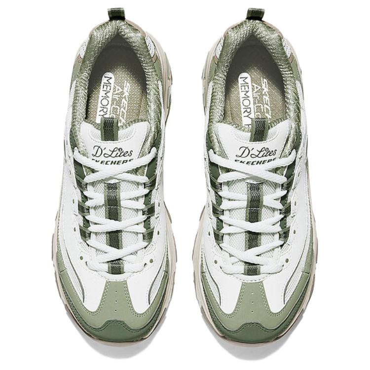 Skechers DLites 1.0 Fashion Comfortable Durable Low-Top Dad Shoes Women Sneaker White Green 150555-LTGR