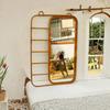 Handmade Rattan Wall Decor Ladder Mirror Frame Beige