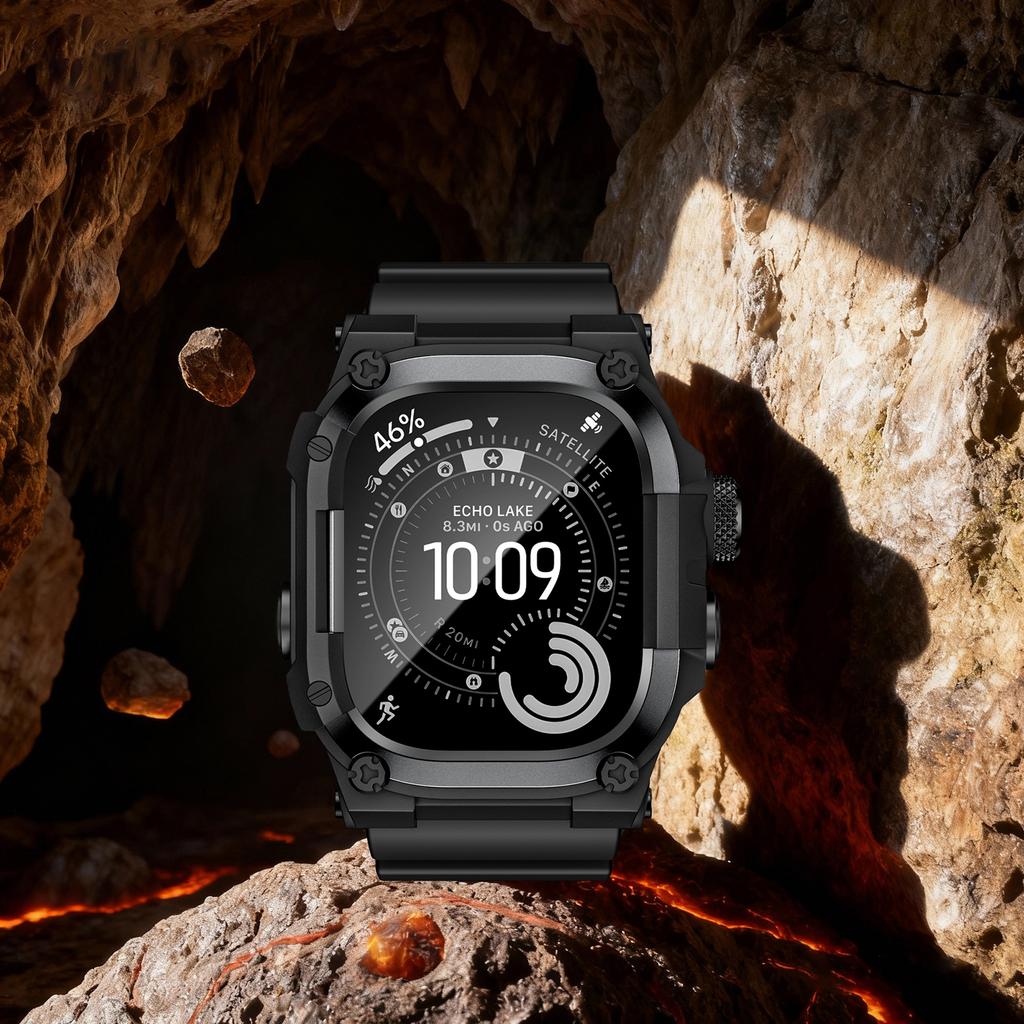 Robustes Integrationsband mit Hülle für Apple Watch Ultra 3/2/1 49mm Sport-Silikonarmband mit Metall-Stoßfängerabdeckung für iWatch Ultra