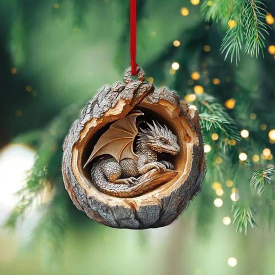Owl Raccoon Christmas Ornament 2D Printed Acrylic Hanging Decor for Tree Festive Animal Tree Pendant
