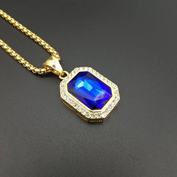 Hip Hop Stainless Steel Pendant Gold Color Rhinestone Rhinestone Necklace Drop Shipping