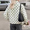 VEZFAA Women's Fashion Casual Polka Dot Print Fall Winter Long Sleeve Stand-Neck Jackets & Coats