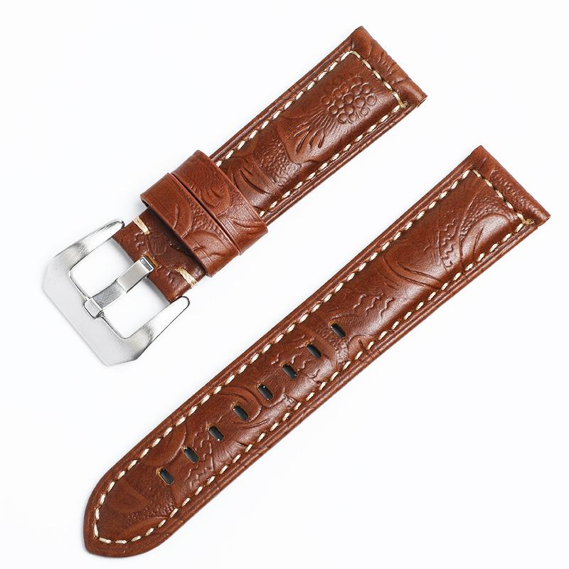 Vintage Crazy Horse Genuine Leather Watch Strap 22mm, Embossed Top Layer Cowhide Sport Band for Panerai
