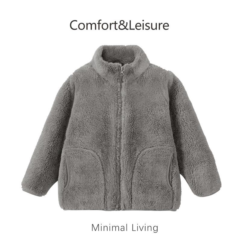 Kids Thickened Warm Solid Long Sleeve Stand Collar Winter Outerwear Coat