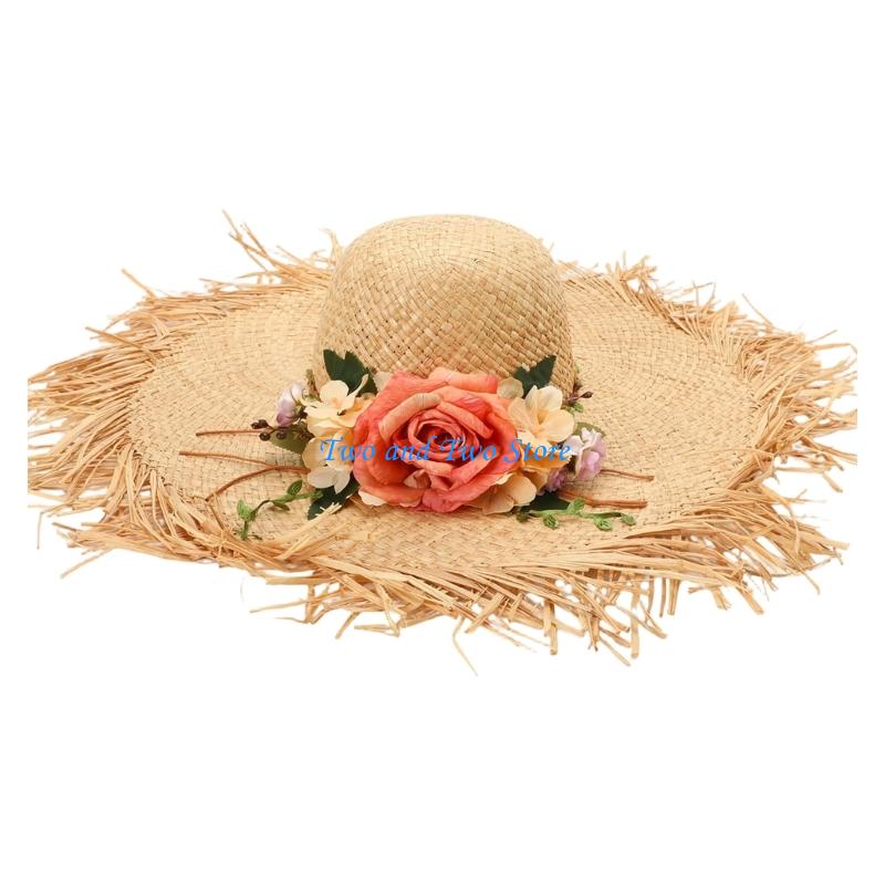HX6F Wide Brims Beach Cap Elegant Straw Fisherman Hat With Floral Accents Enduring